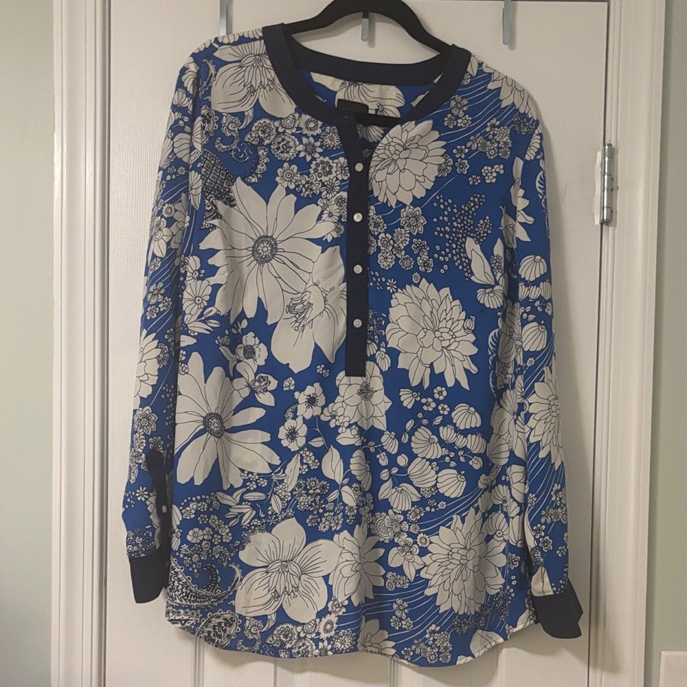 Talbots Blue and White Floral Blouse